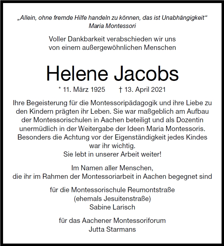 in memoriam Helene Jacobs